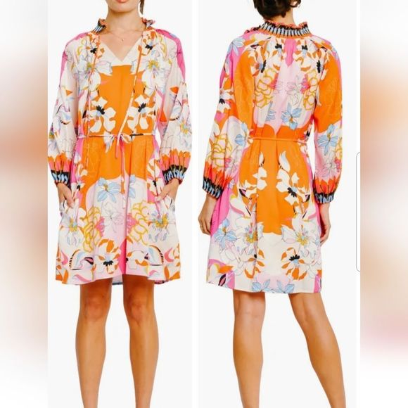 Drea Floral Print Long Sleeve Mini Dress By Ciebon NWT SZ. Small No Belt - Picture 7 of 8